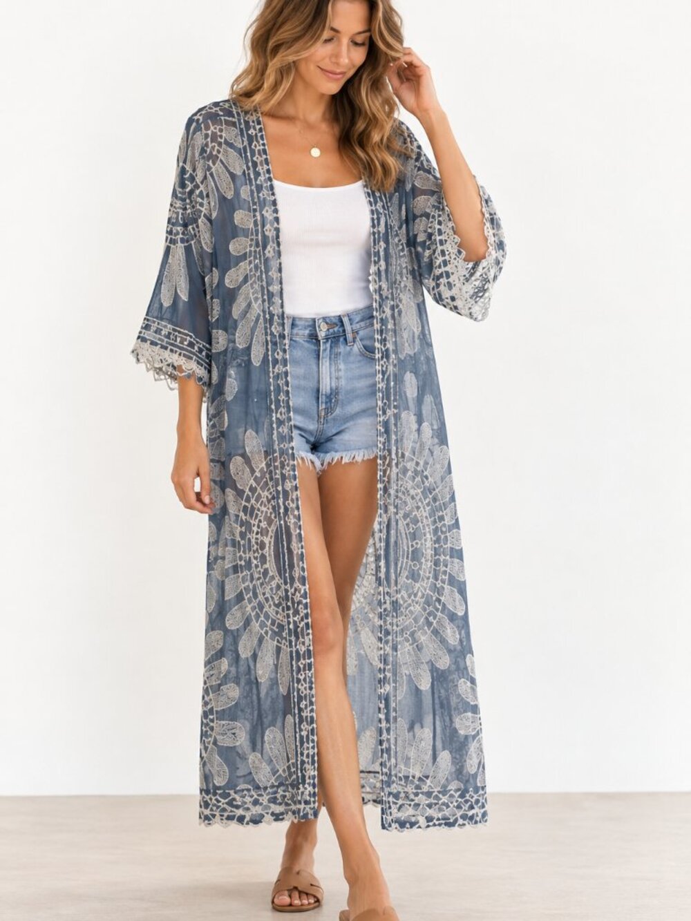Rebellion Again Sheer Lace Maxi Kimono Duster M Boho Fairy - Picture 2 of 11